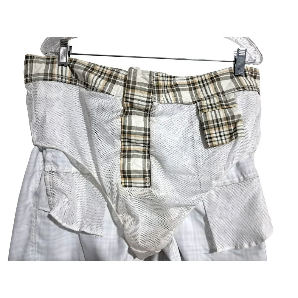 Chaps Plaid Swim Trunks Mens XL Beige White Polyester Mesh‎ Lined Drawstring